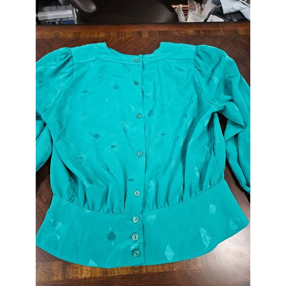 Vintage 90's Giovanni Petites Turquoise Pleated Peplum Blouse Top Size 10 10P - Picture 6 of 6